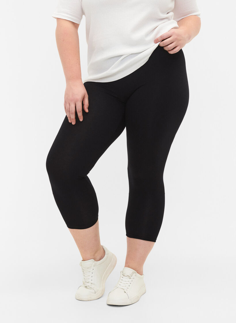 Basic 3/4 legging in viscose, Zwart, Model image number 0