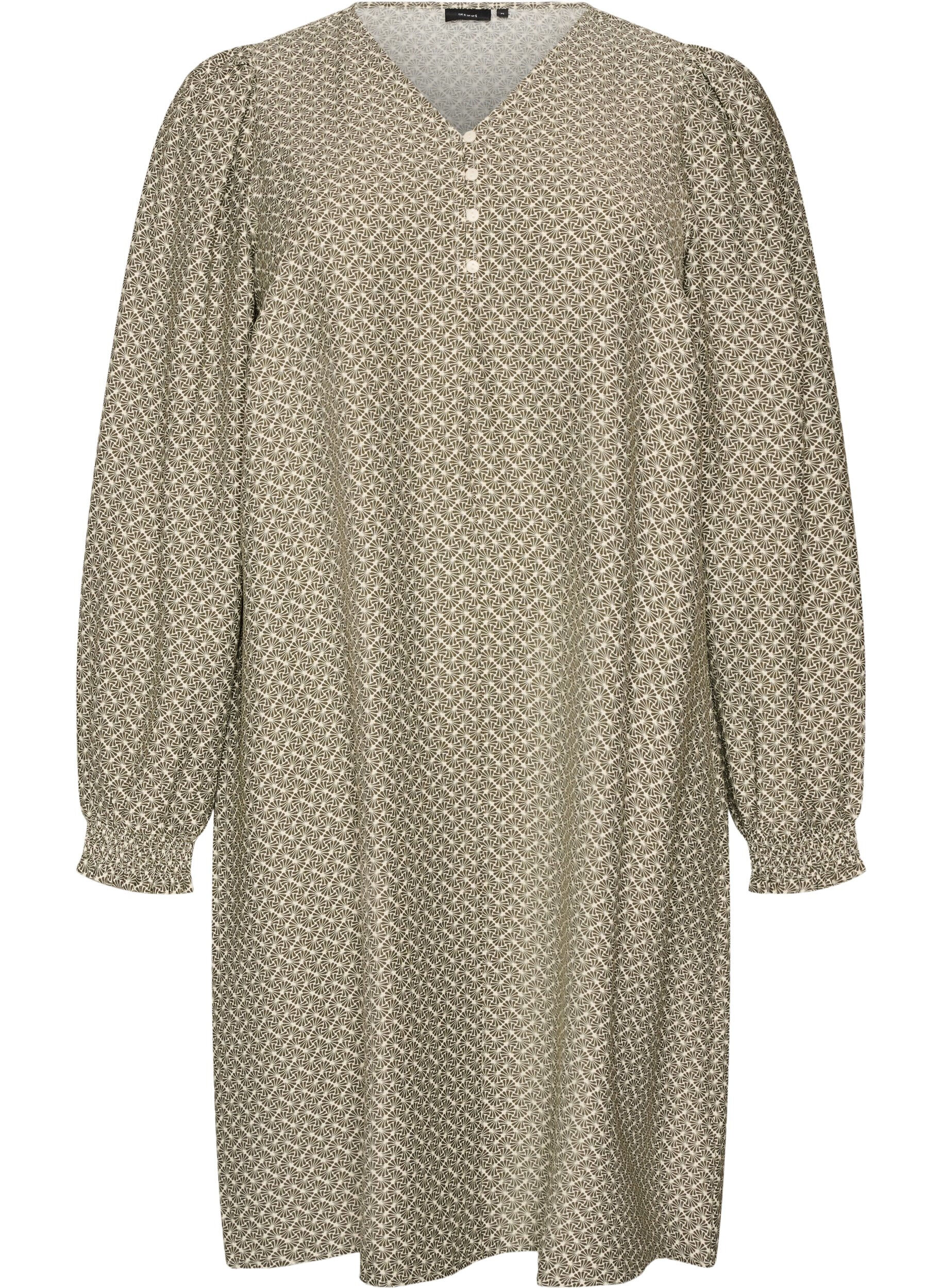 Jurk van viscose met patroon en lange mouwen