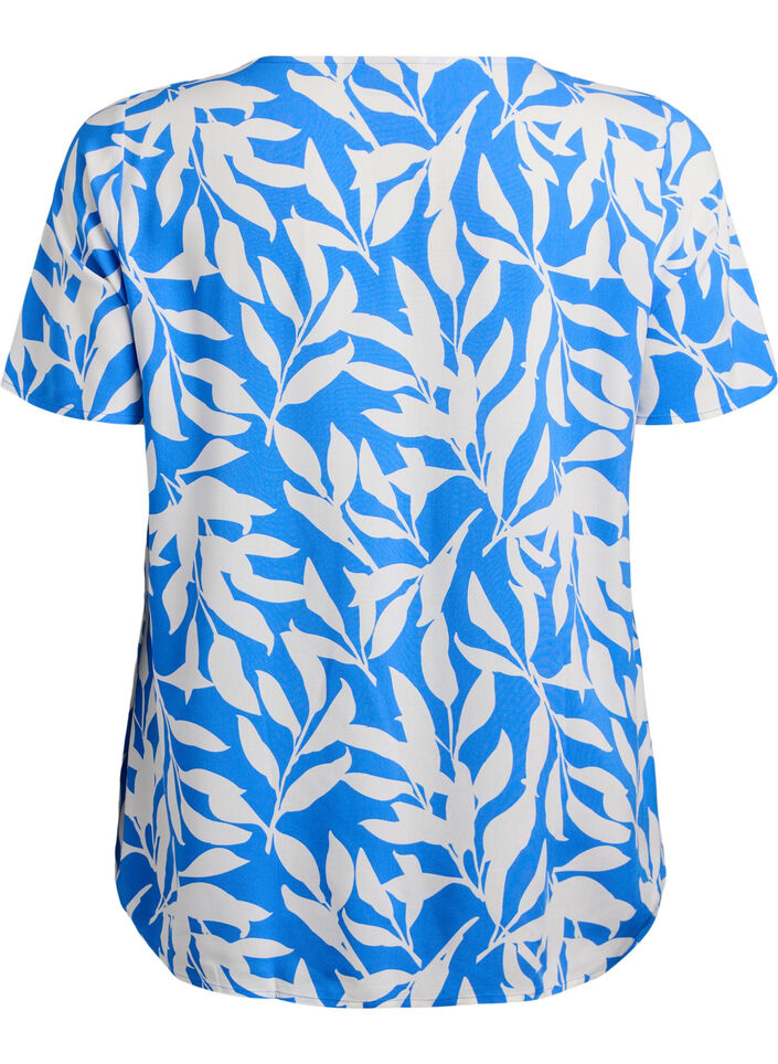 FLASH - Viscose blouse met korte mouwen en print, Blauw, Packshot image number 1