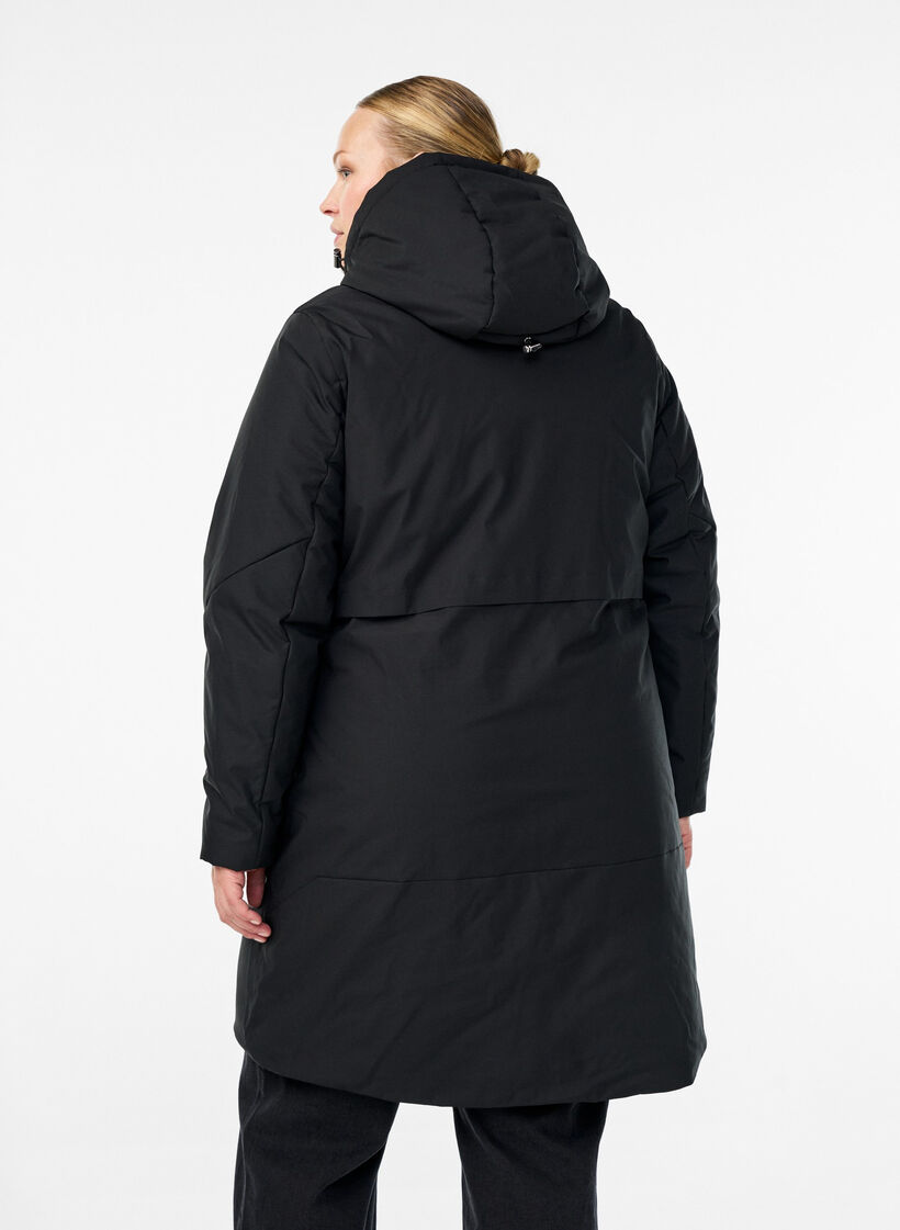 Winterjas met verstelbare taille, Zwart, Model image number 2