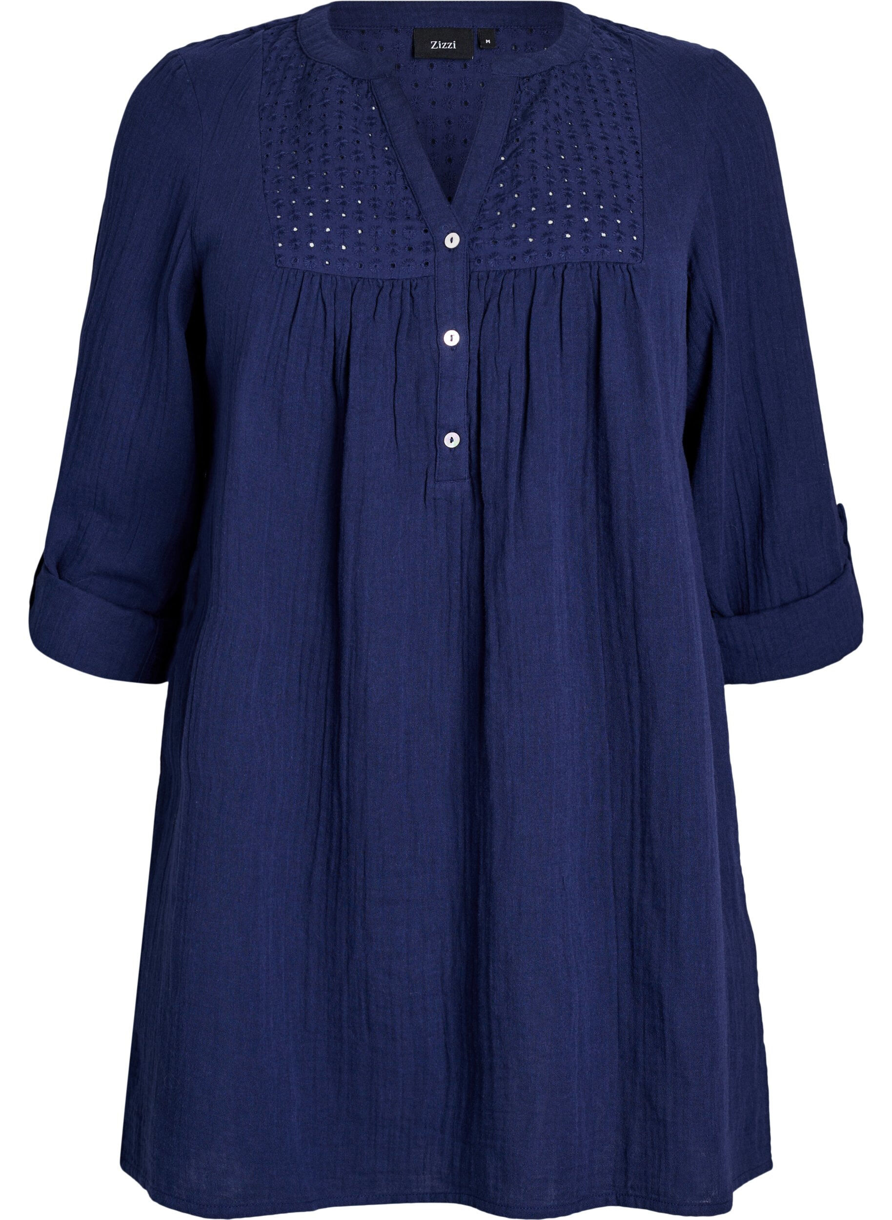 ZizziKatoenen mousseline tuniek met broderie anglaise, Blauw, Packshot image number 0