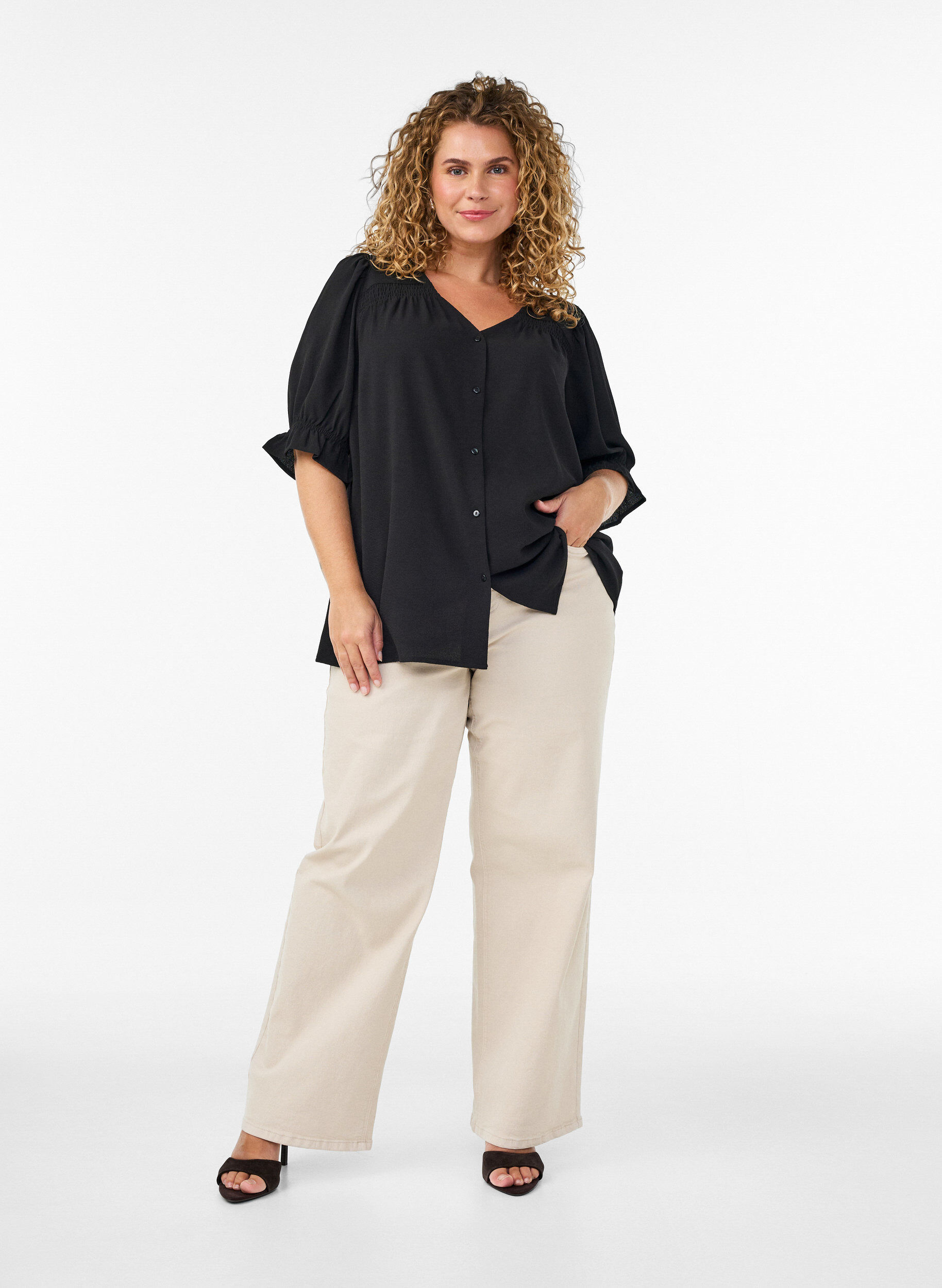 ZizziShirtblouse met 1/2 mouwen, Zwart, Model image number 1