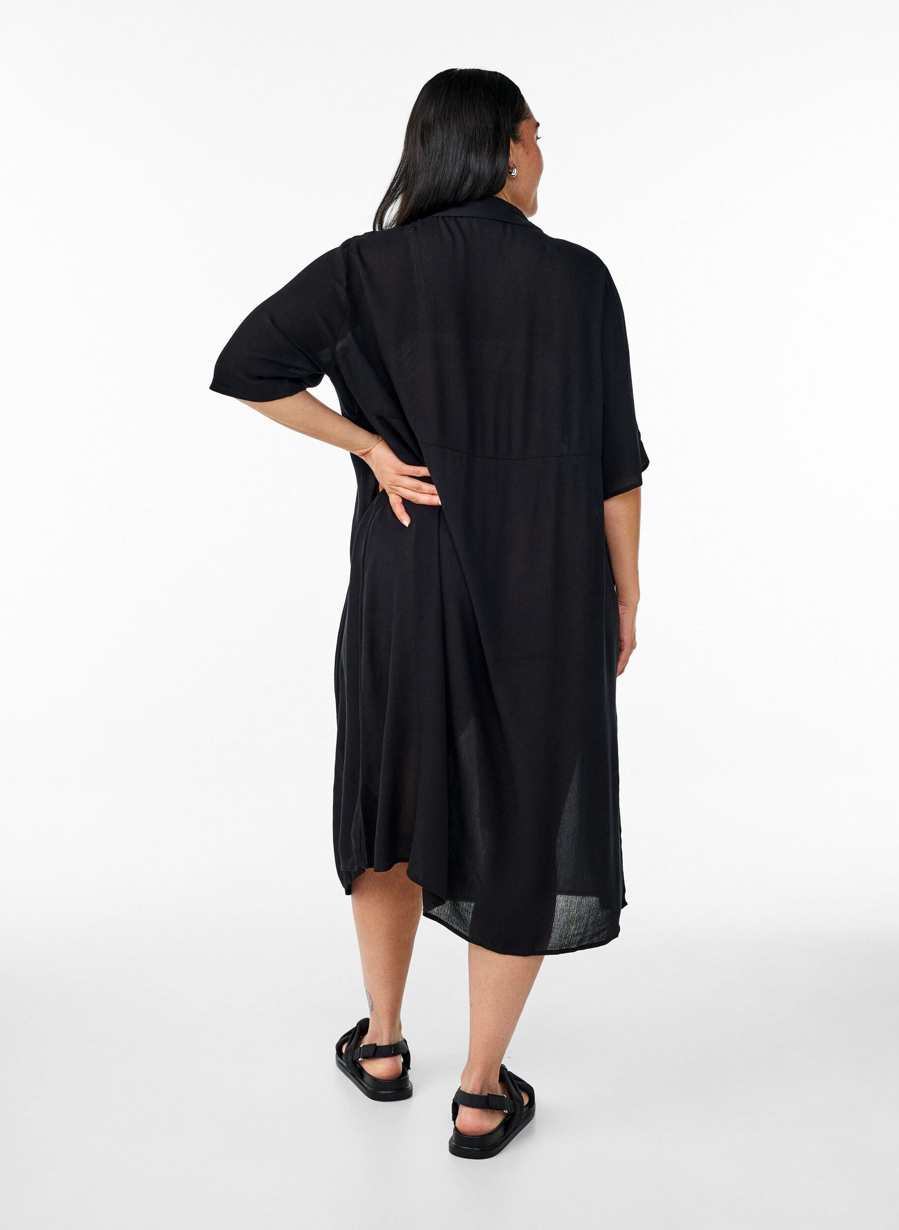ZizziMidi shirtjurk met korte mouwen, Zwart, Model image number 1