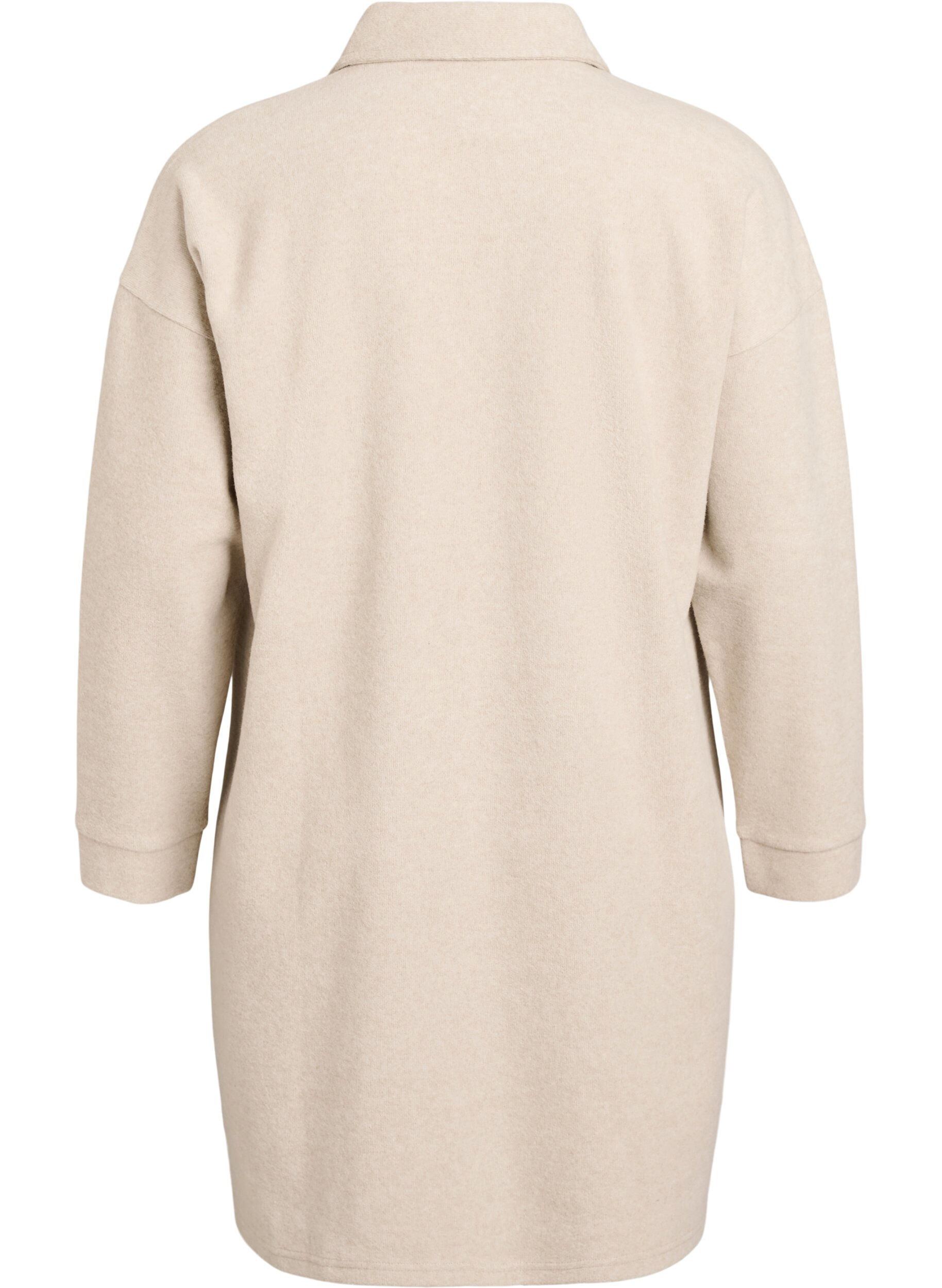 ZizziKnie-lange jerseyjurk met een V-hals en kraag, Beige, Packshot image number 1