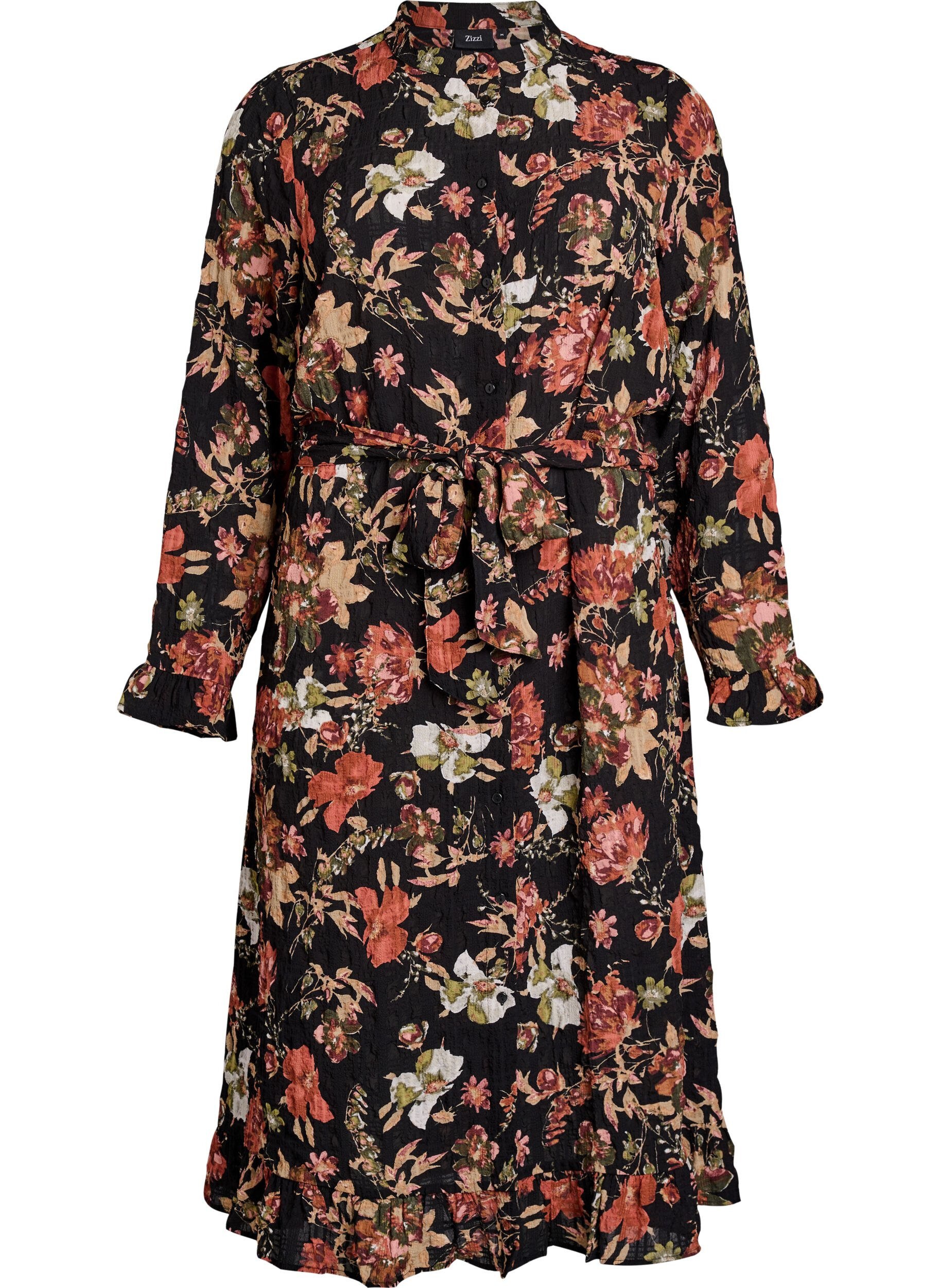 Midi-jurk met bloemenprint en afneembare strikceintuur