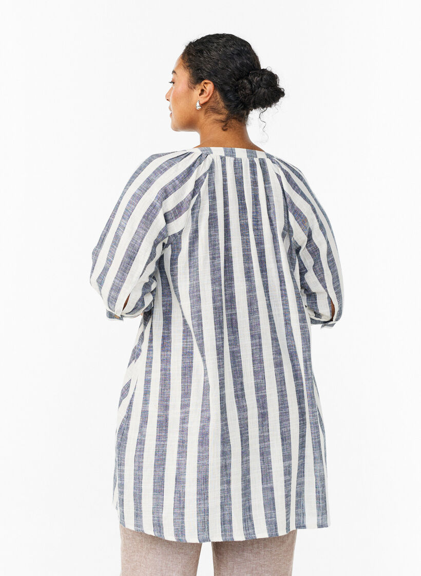 Katoenen tuniek met V-hals, Blauw, Model image number 2