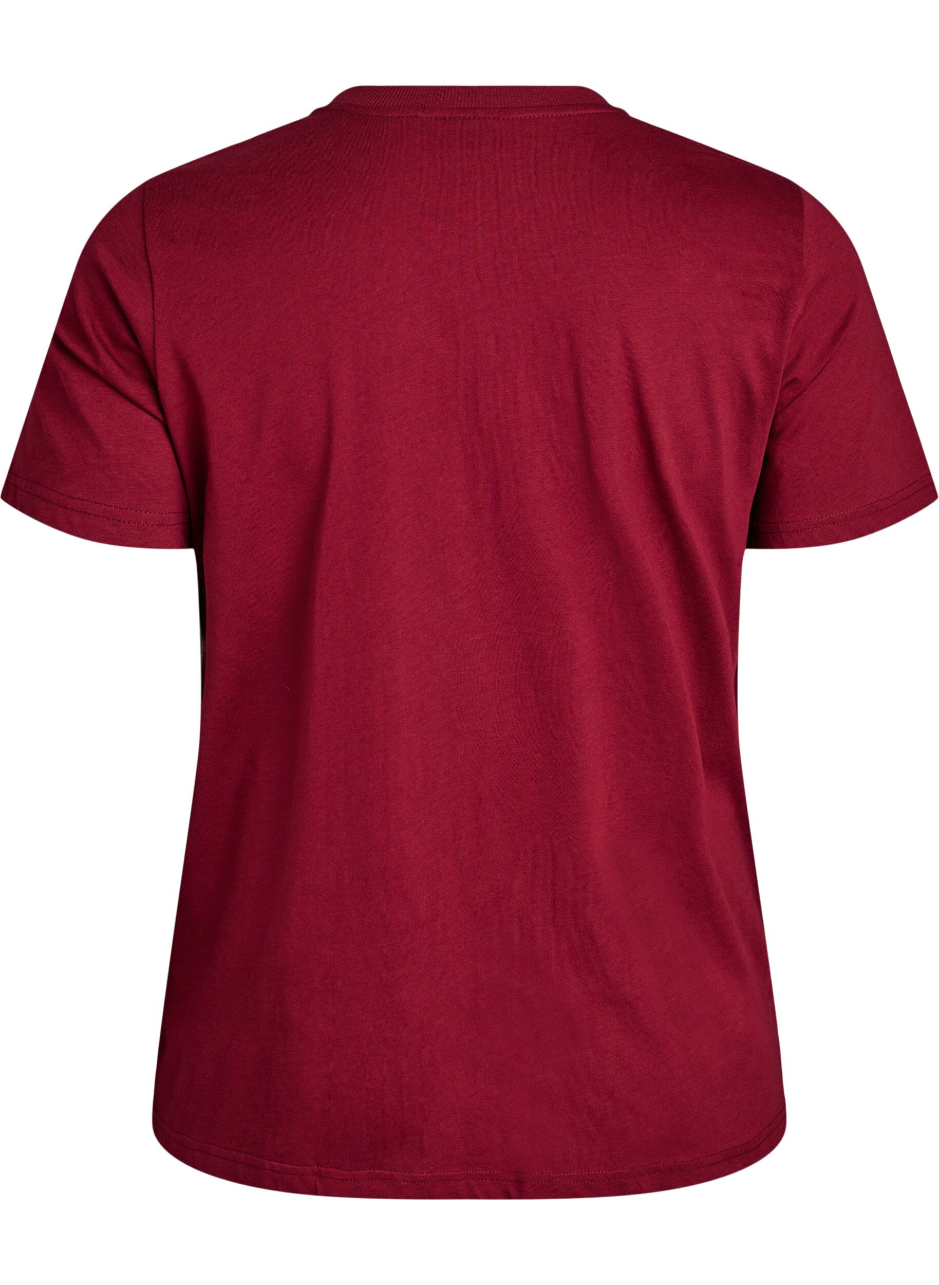 ZizziBasic katoenen T-shirt met ronde hals, Donker Bordeaux, Packshot image number 1