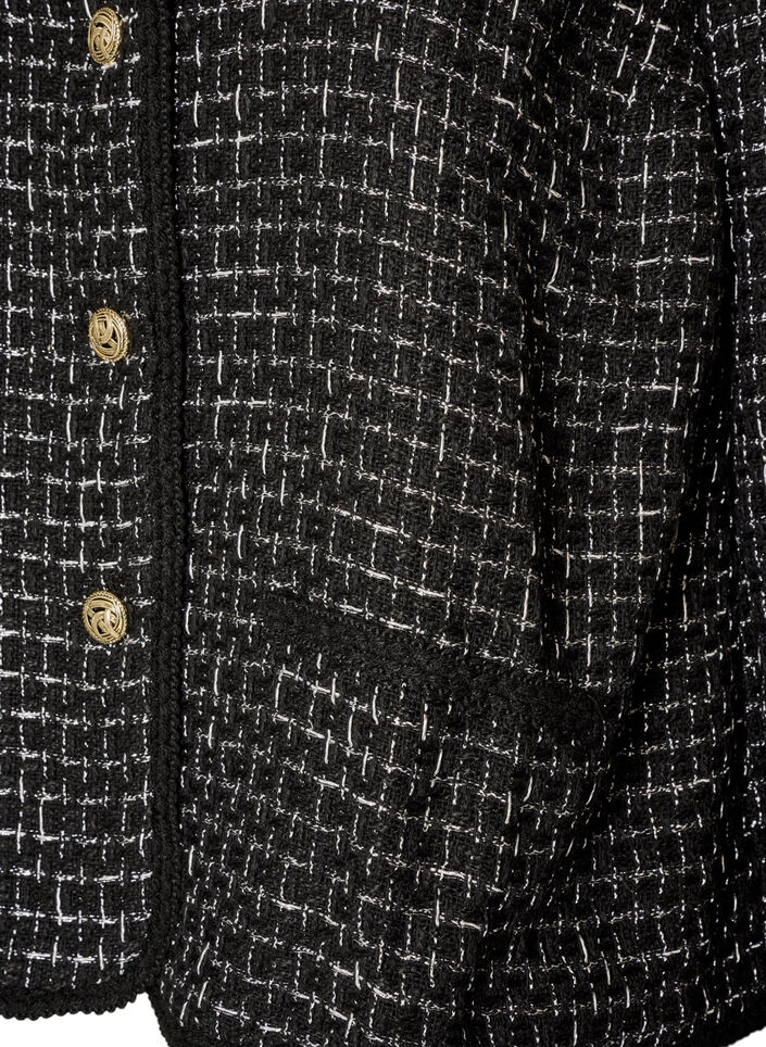 Jasje in boucl&eacute; met goudkleurige knopen, Zwart, Packshot image number 3