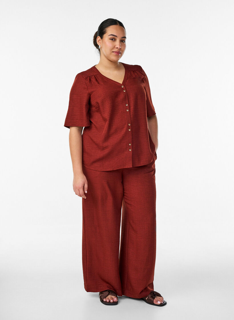 Losse broek met elastische tailleband en zakken, Rood, Model image number 0