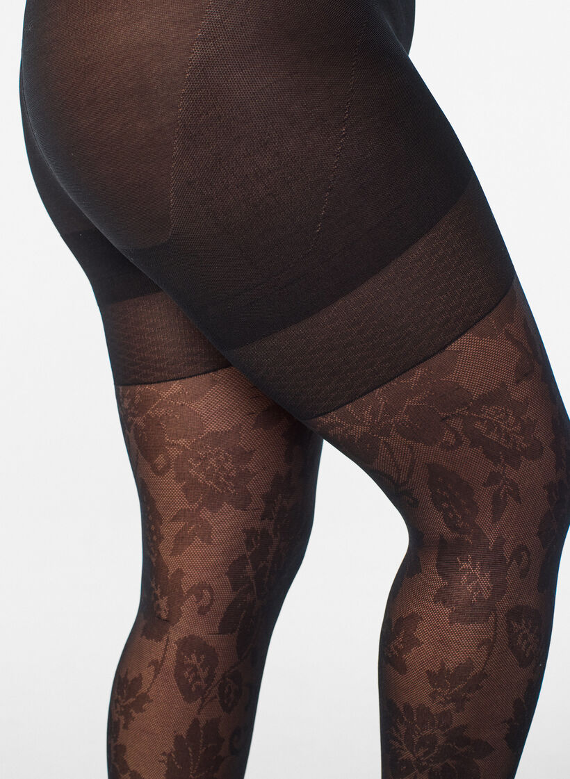 Bloemenpanties met push-up effect - 50 denier, Zwart, Model image number 2