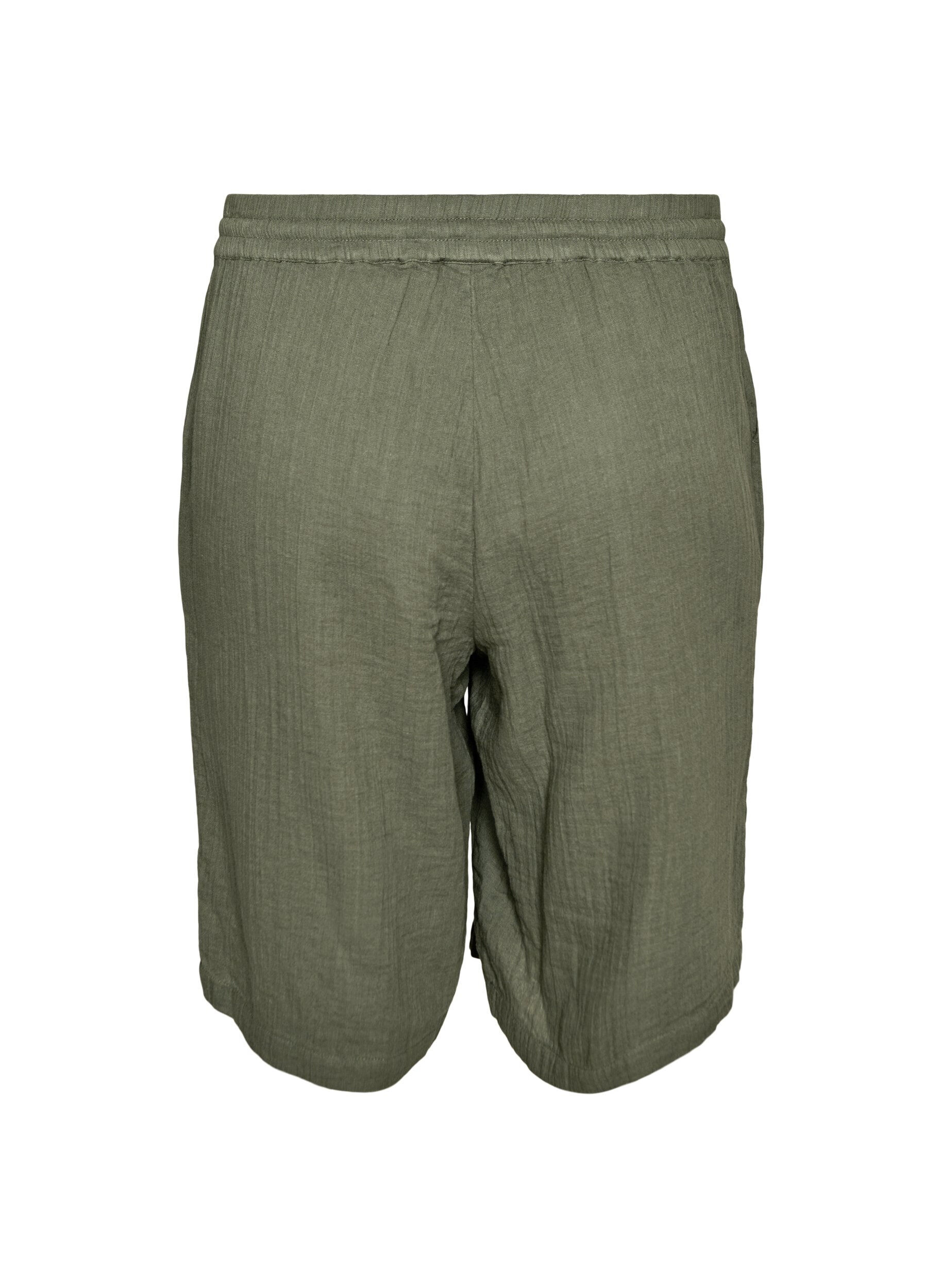 ZizziLos katoenen mousseline shorts met een hoge taille, Groen, Packshot image number 1