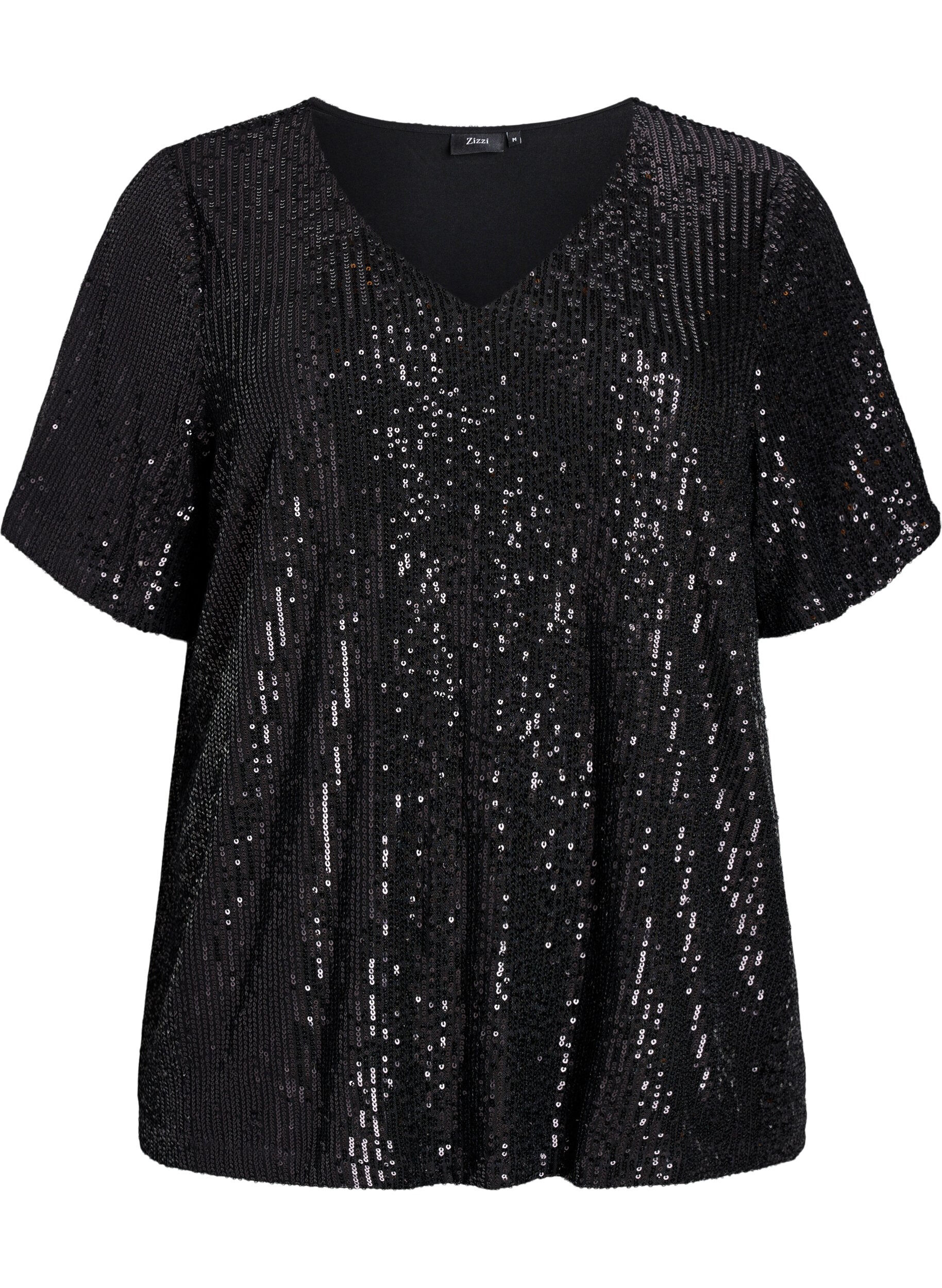 Sequin blouse met V-hals en korte mouwen