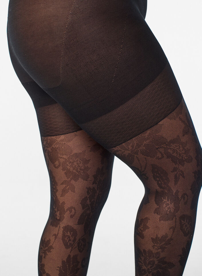 Bloemenpanties met push-up effect - 50 denier, Zwart, Packshot image number 2