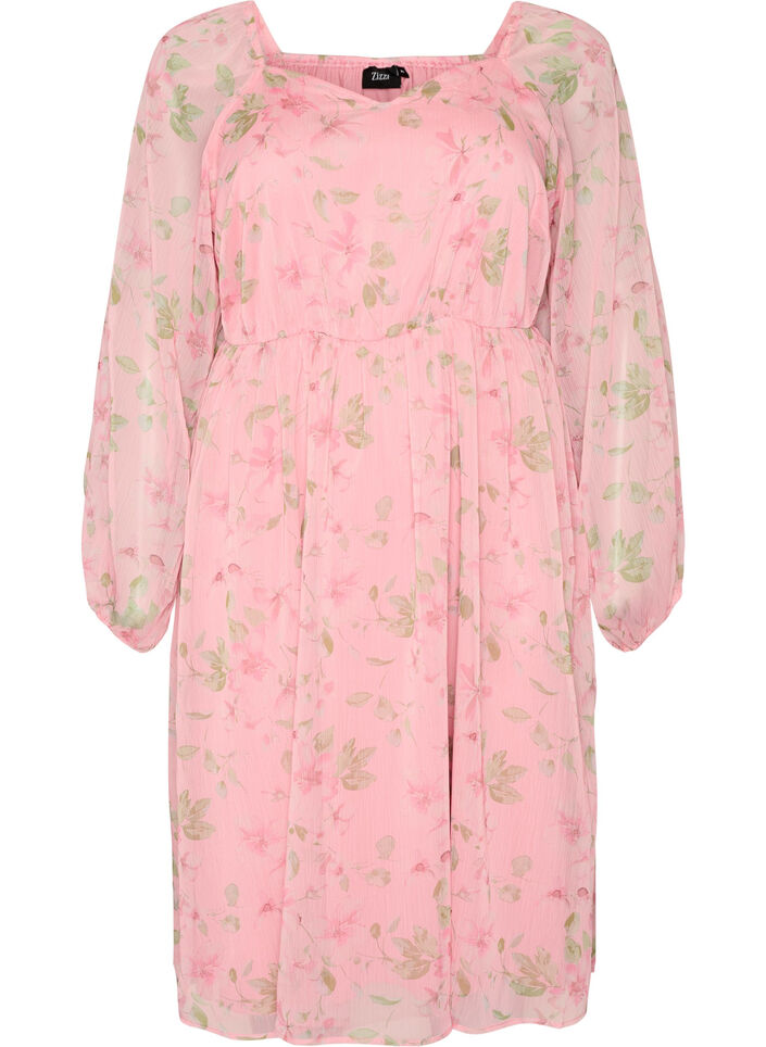 Chiffon feestjurk met lange mouwen, Roze, Packshot image number 0