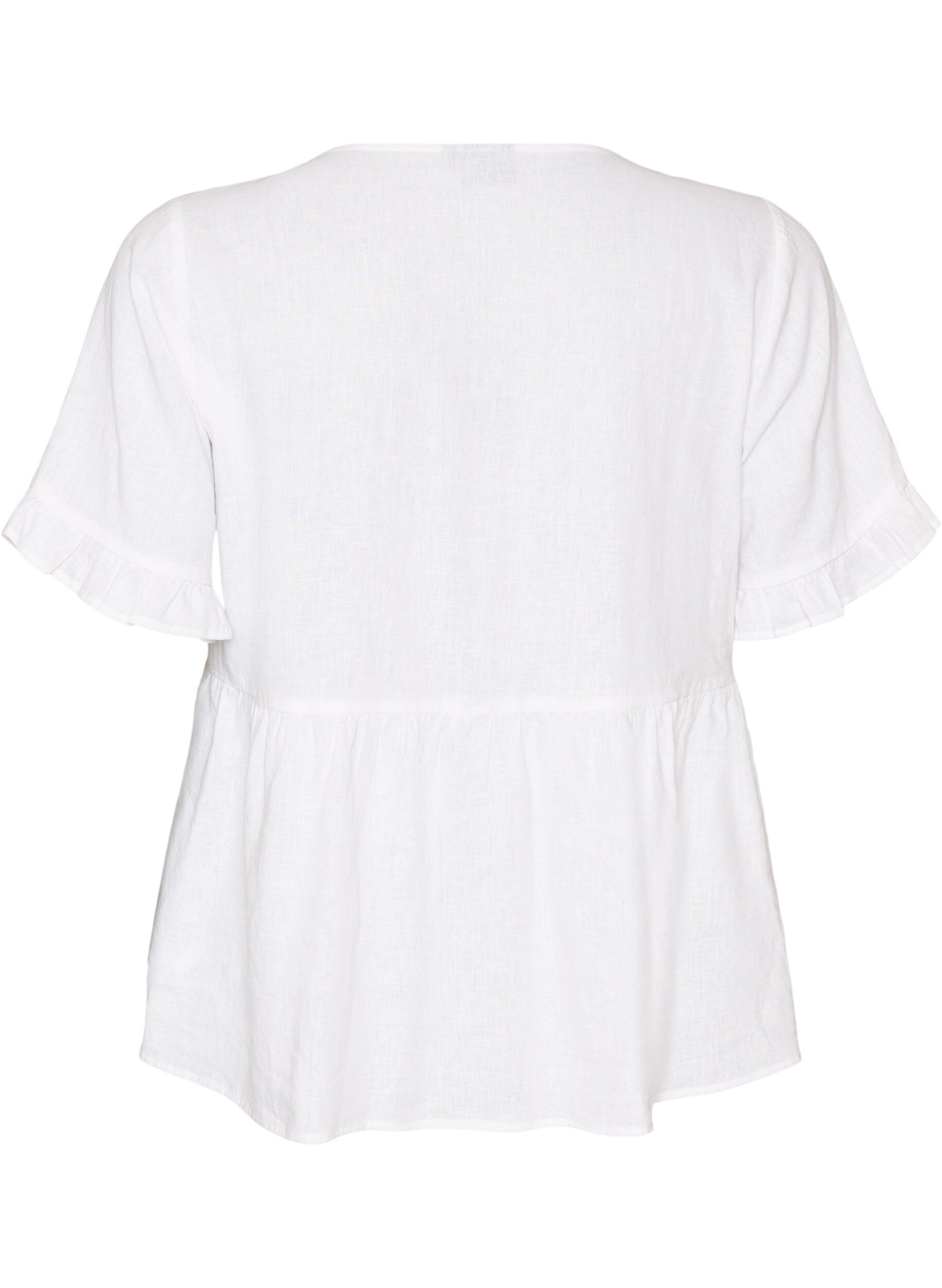 ZizziBlouse in linnen en viscose met een V-hals en knoopsluiting, Wit, Packshot image number 1