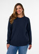 Gem&ecirc;leerde gebreide blouse met ronde hals, Blauw, Model image number 0