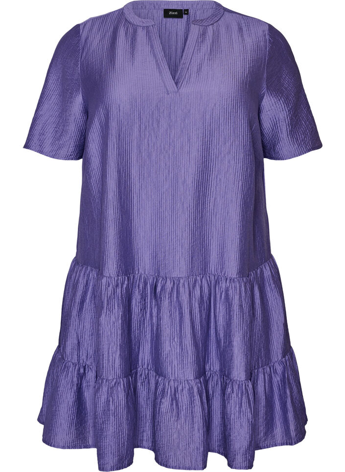 Robe coupe &eacute;vas&eacute;e textur&eacute;e, Violet, Packshot image number 0