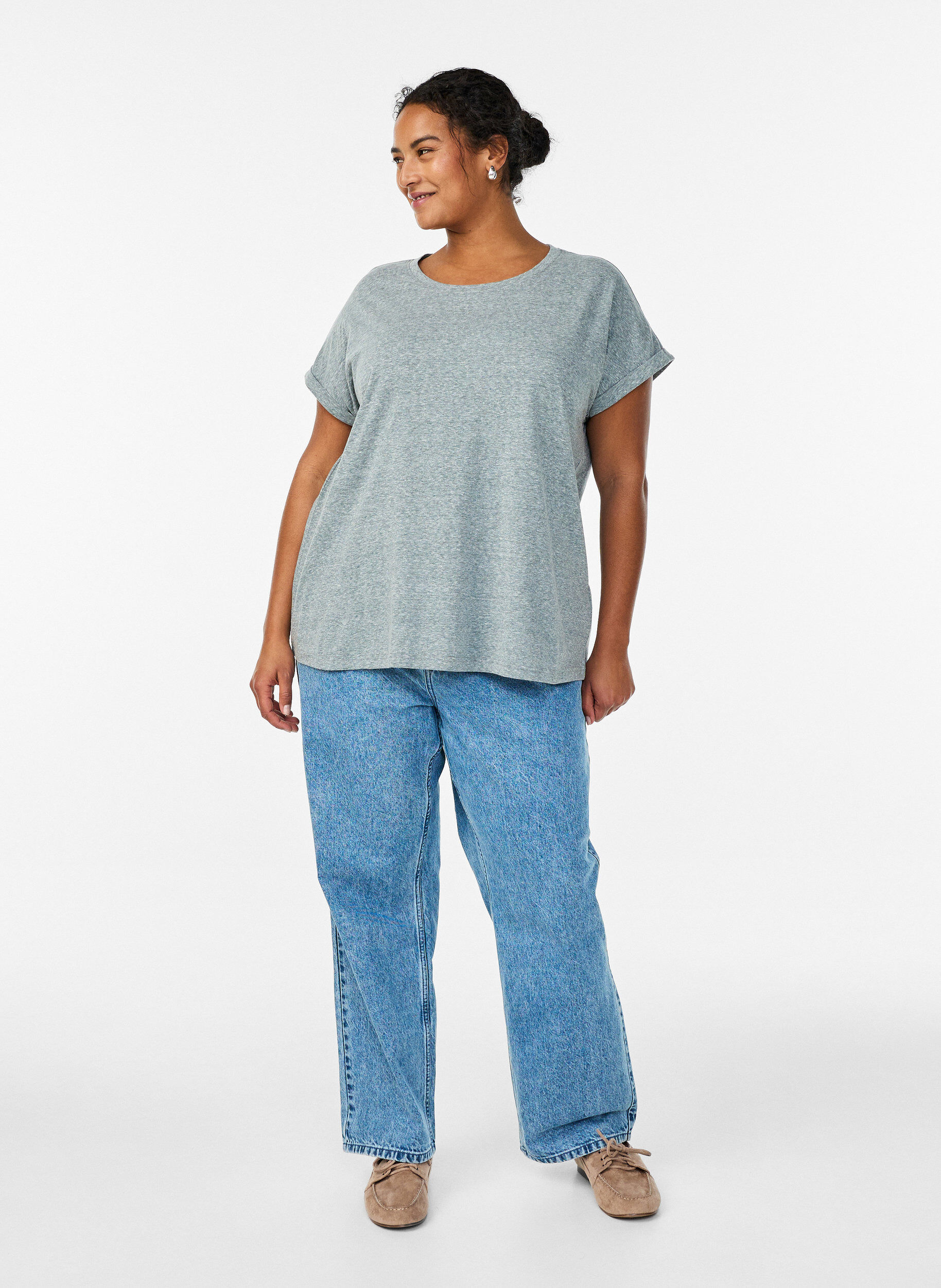 ZizziGem&ecirc;leerd T-shirt met korte mouwen, Groen, Model image number 1