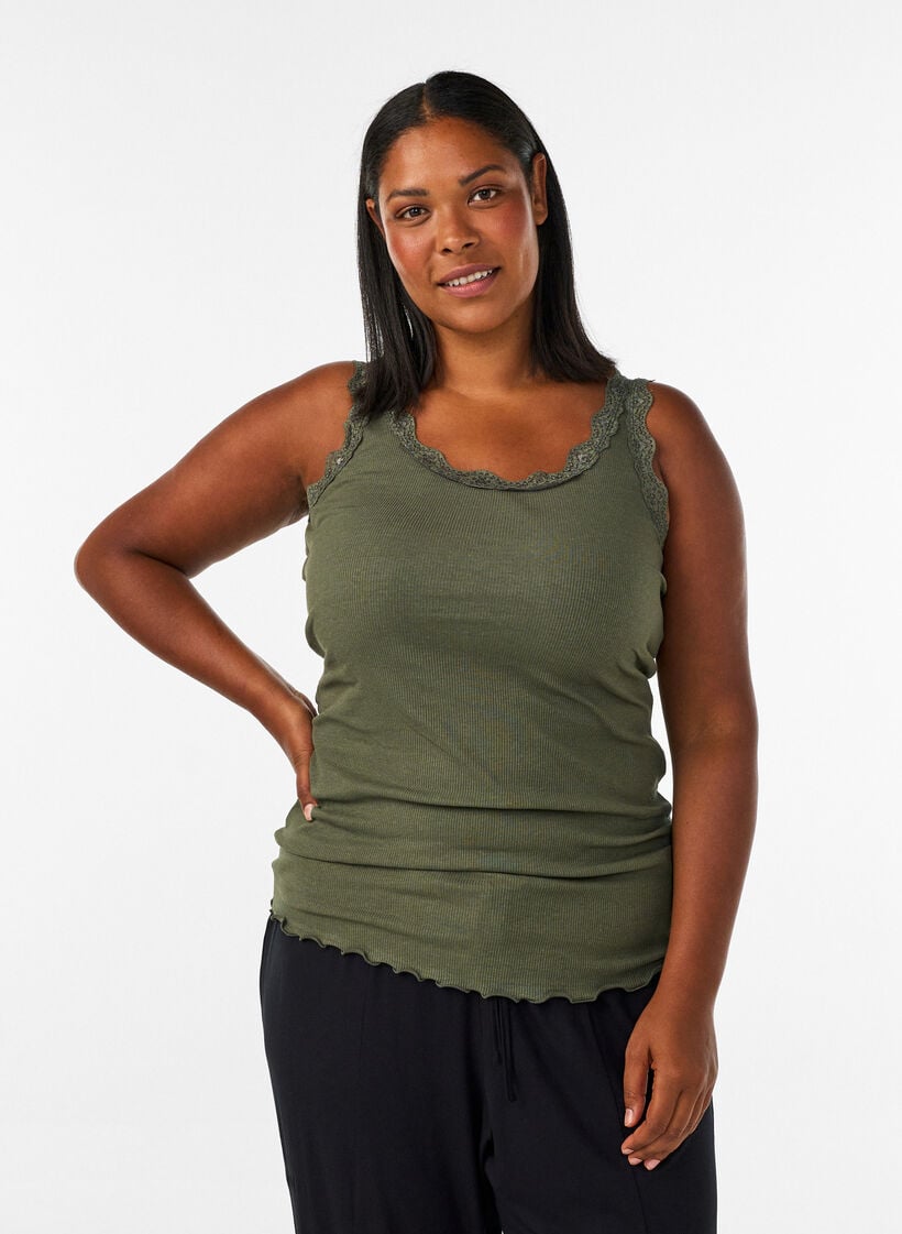 Top met kant, Groen, Model image number 0