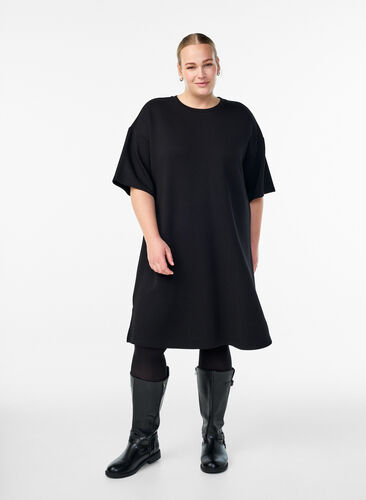 ZizziT-shirtjurk van jersey met zijsplitten, Zwart, Model image number 1