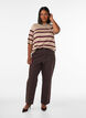 Gestreepte top met korte mouwen in breisel, Beige, Model image number 1