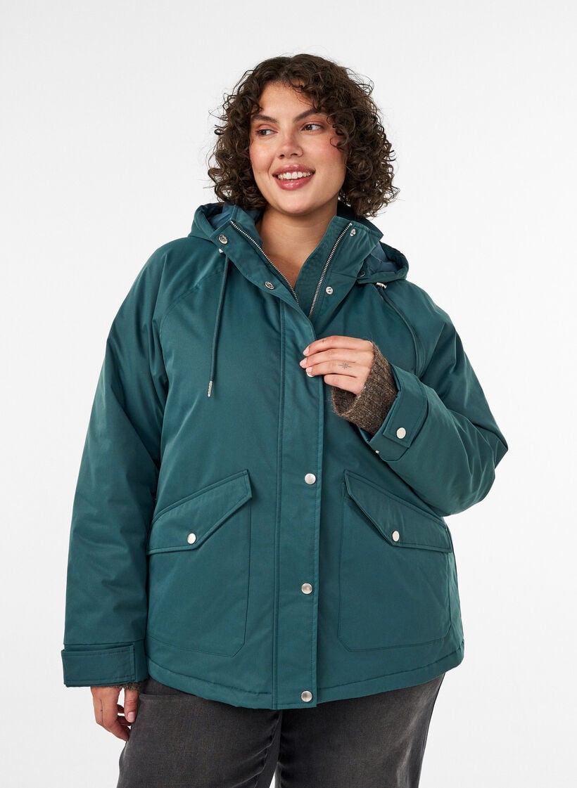 Gewatteerde parka met afneembare capuchon, Groen, Model image number 0