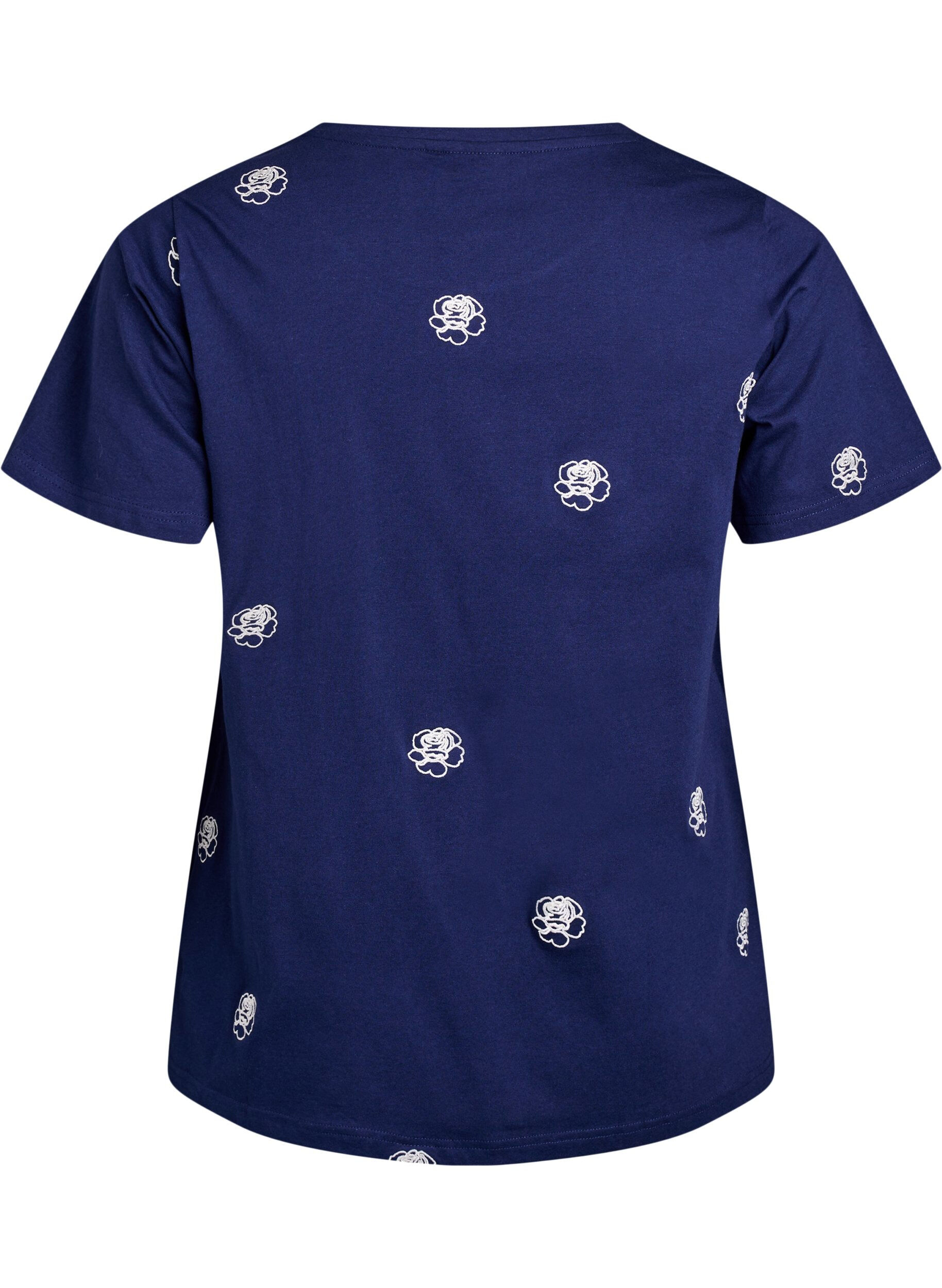 ZizziT-shirt in biologisch katoen met geborduurde motieven, Blauw, Packshot image number 1