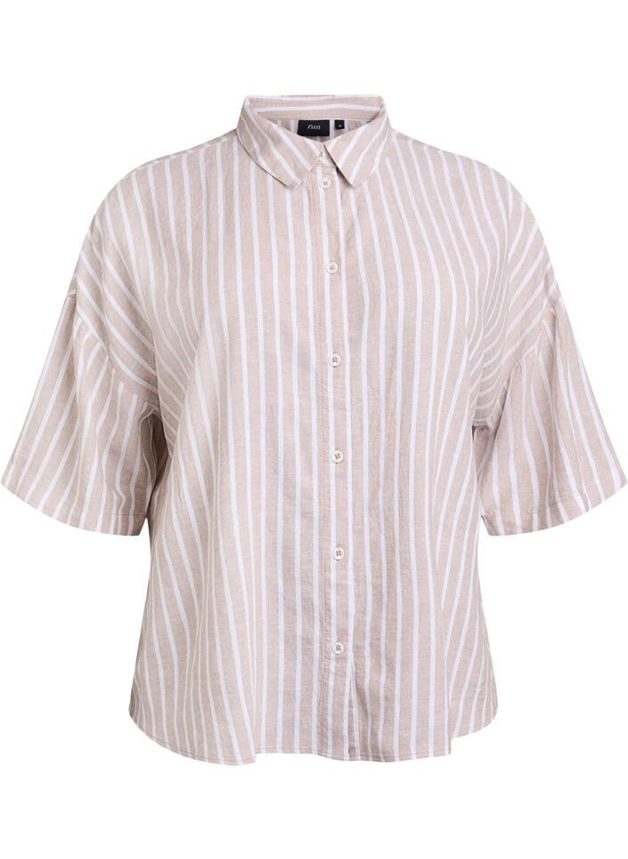 Shirt van linnen en viscose met strepen, S.Taupe White Stripe, Packshot