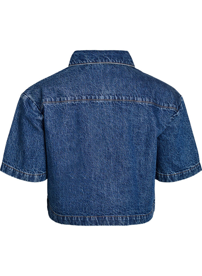 Denimjas met korte mouwen en knoopsluiting, Blauw, Packshot image number 1