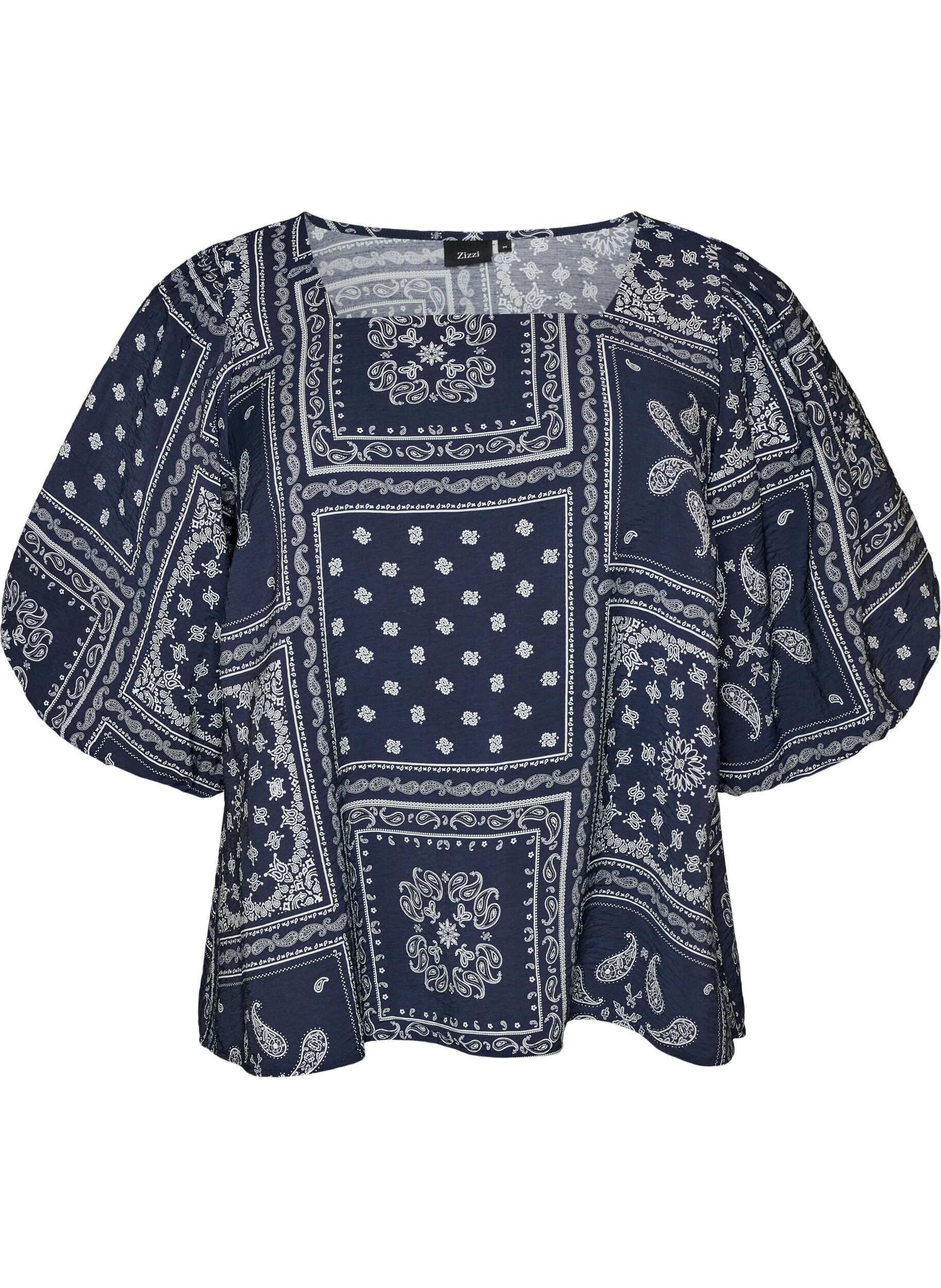 Viscose blouse met paisleymotief en ballonnenmouwen