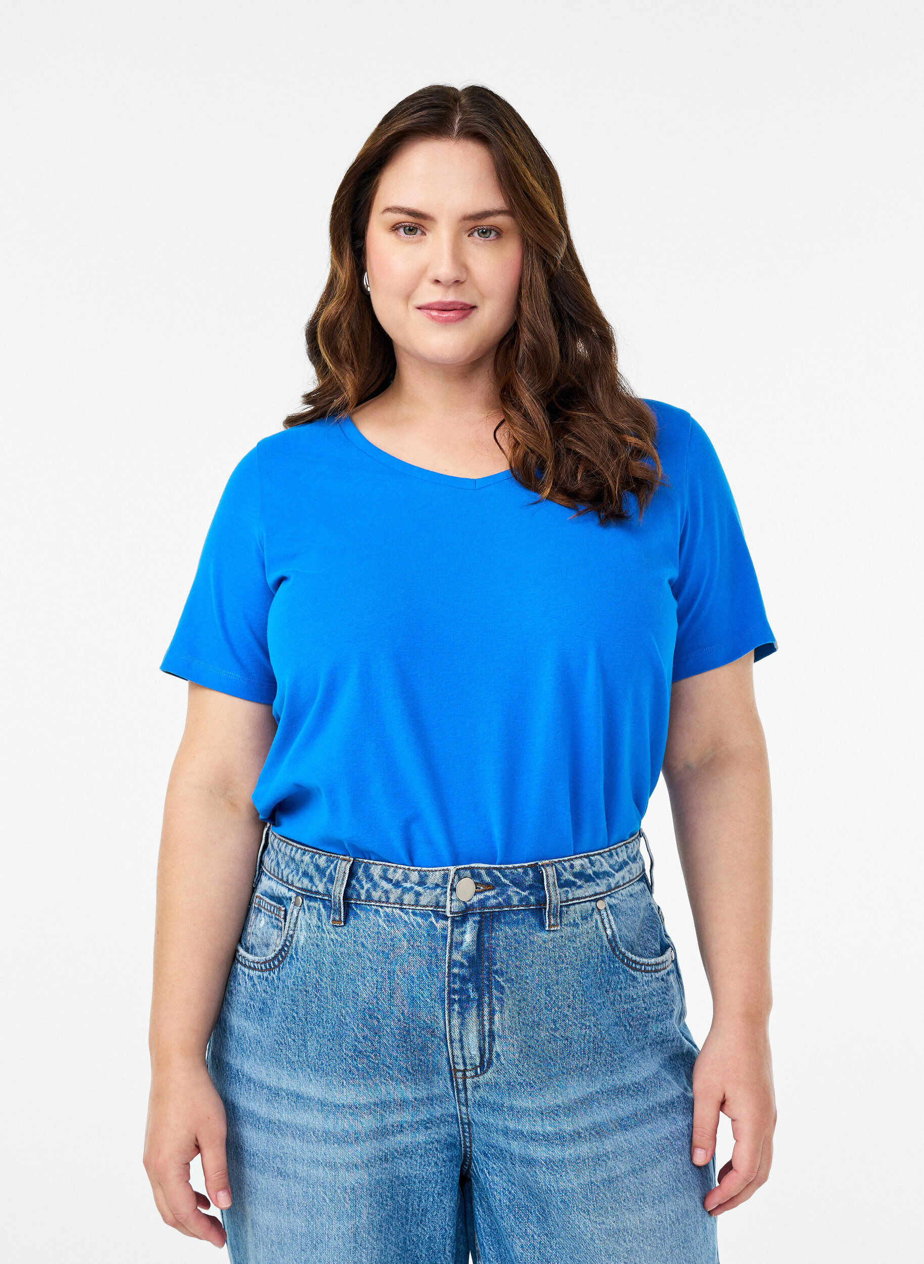 ZizziEffen basic katoenen T-shirt, Blauw, Model image number 0