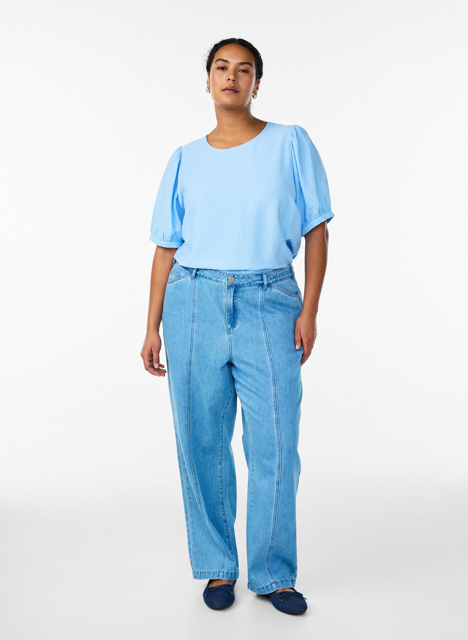 ZizziViscose blouse met 1/2 mouwen, Blauw, Model image number 1