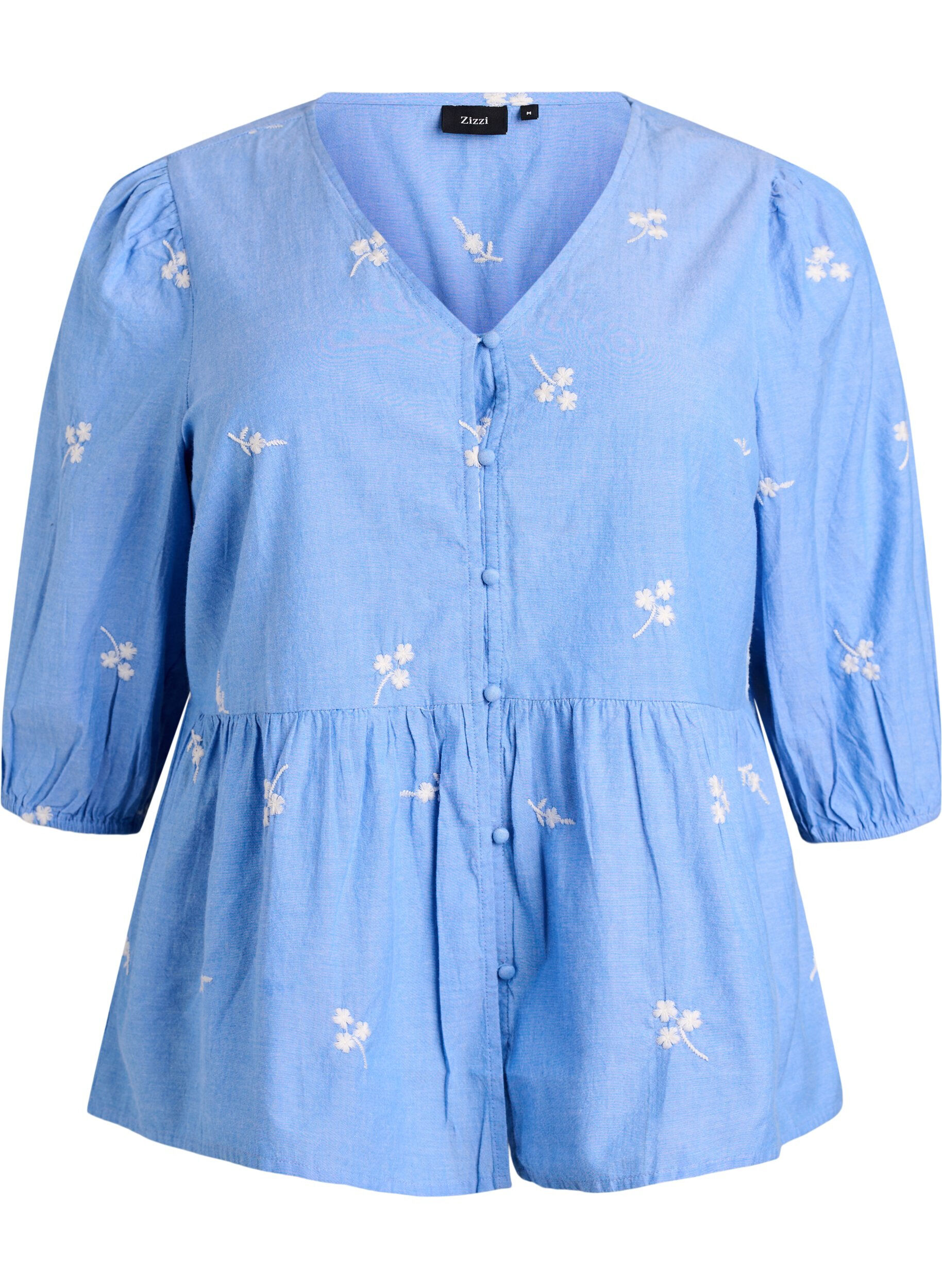 Katoenen blouse met geborduurde bloemen en knoopsluiting