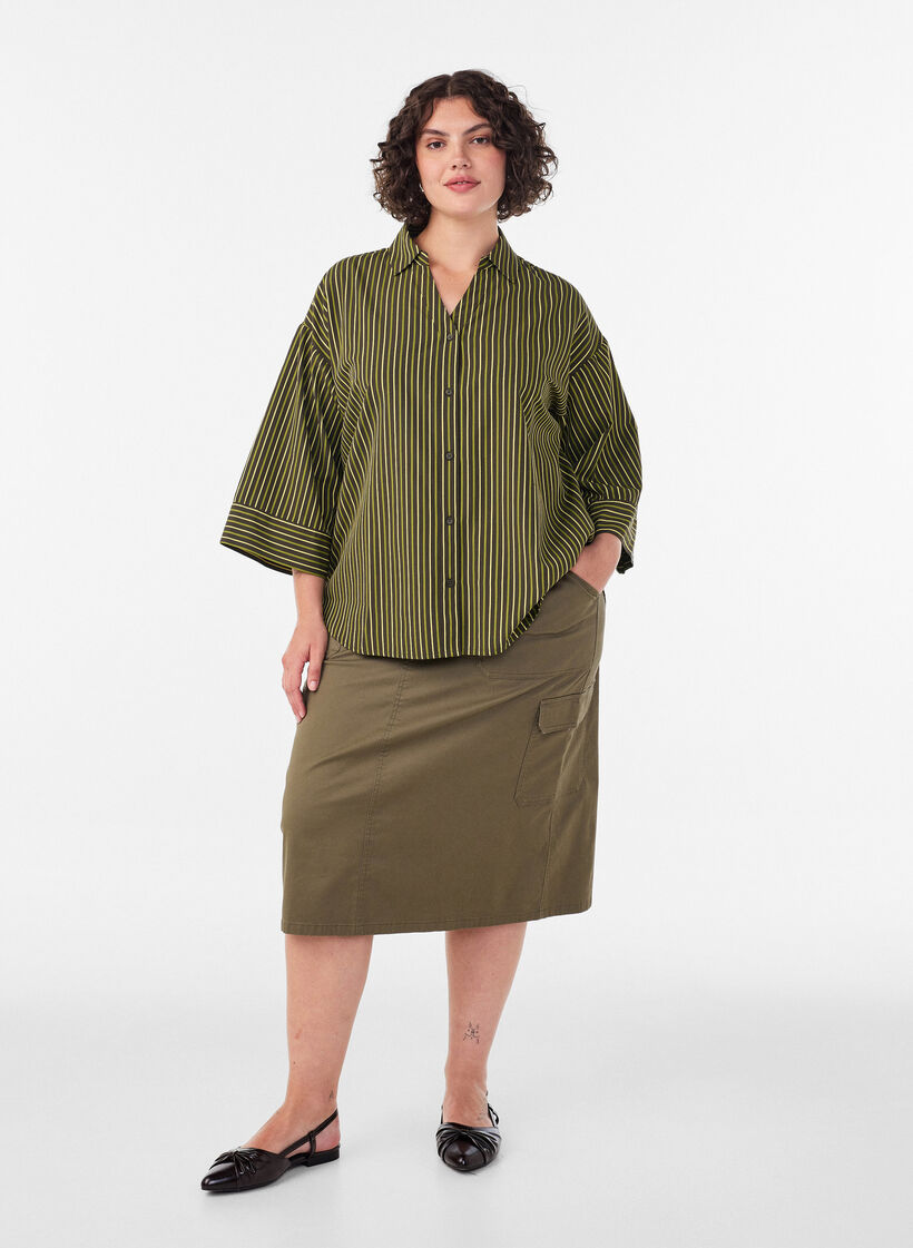 Losse gestreepte shirt met 3/4 mouwen, Groen, Model image number 1