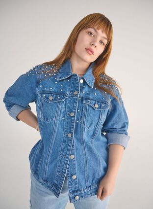 ZizziDenim jasje met glitters, , Model