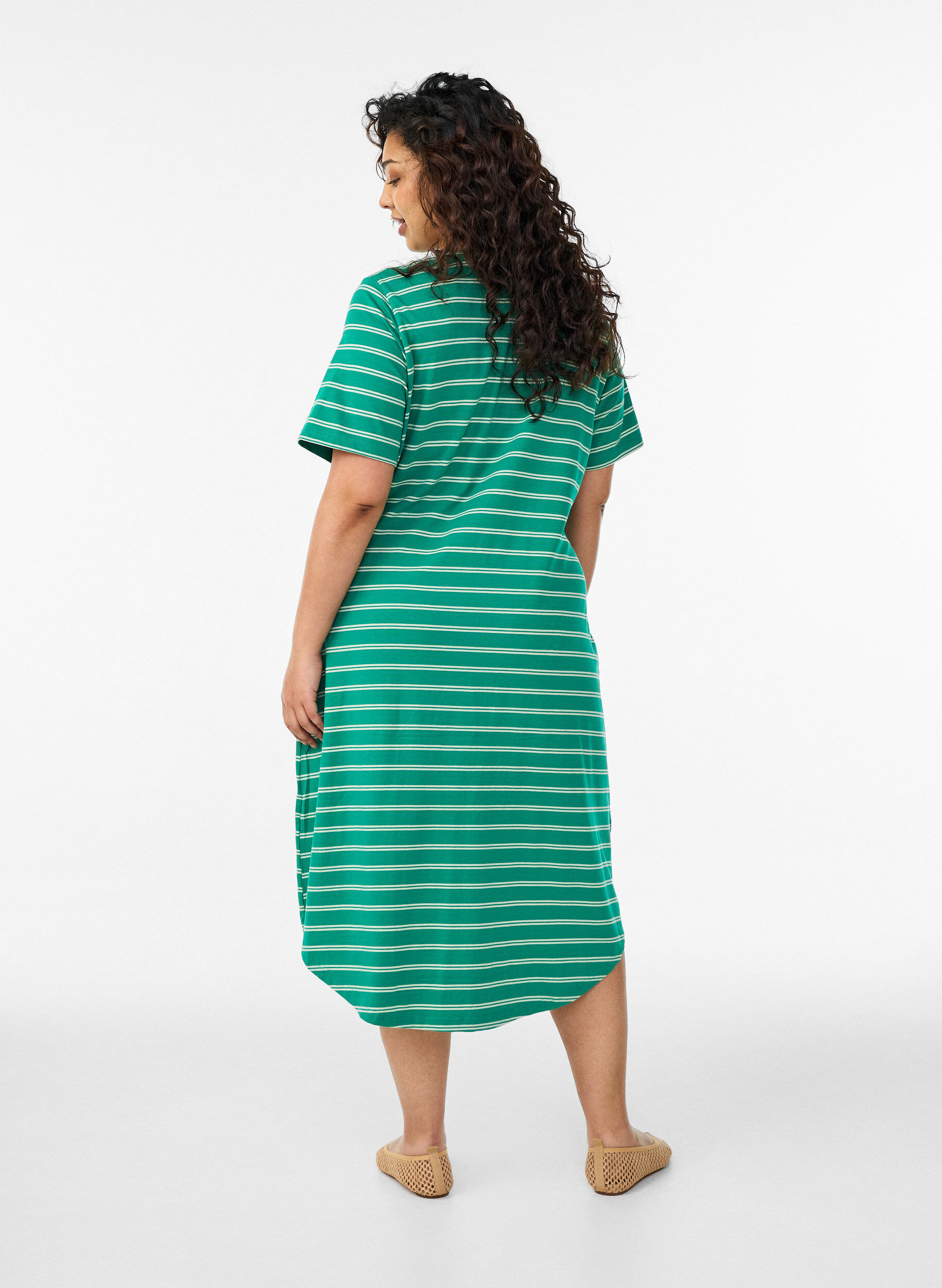 ZizziKatoenen jurk met twistdetail, Groen, Model image number 1