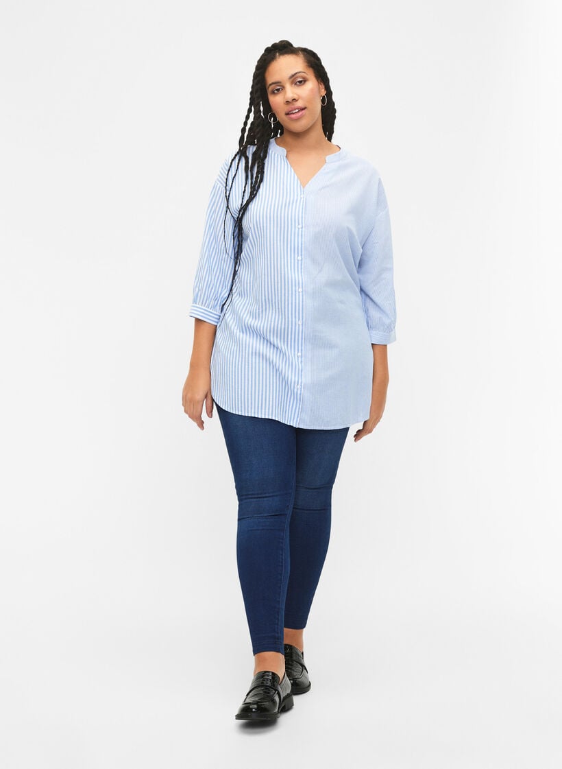 Gestreepte tuniek met 3/4 mouwen, Blauw, Model image number 1