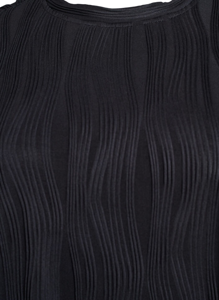 Blouse met korte mouwen en een golvende textuur, Zwart, Packshot image number 2