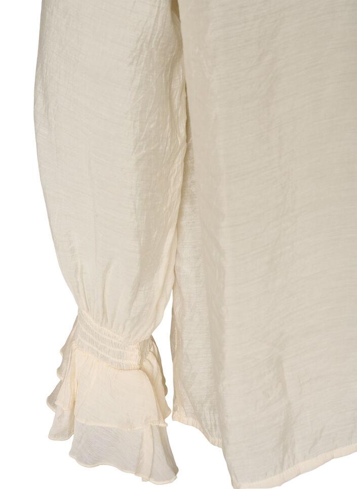 Viscose blouse met ruches en lange mouwen, Vanille, Packshot image number 3