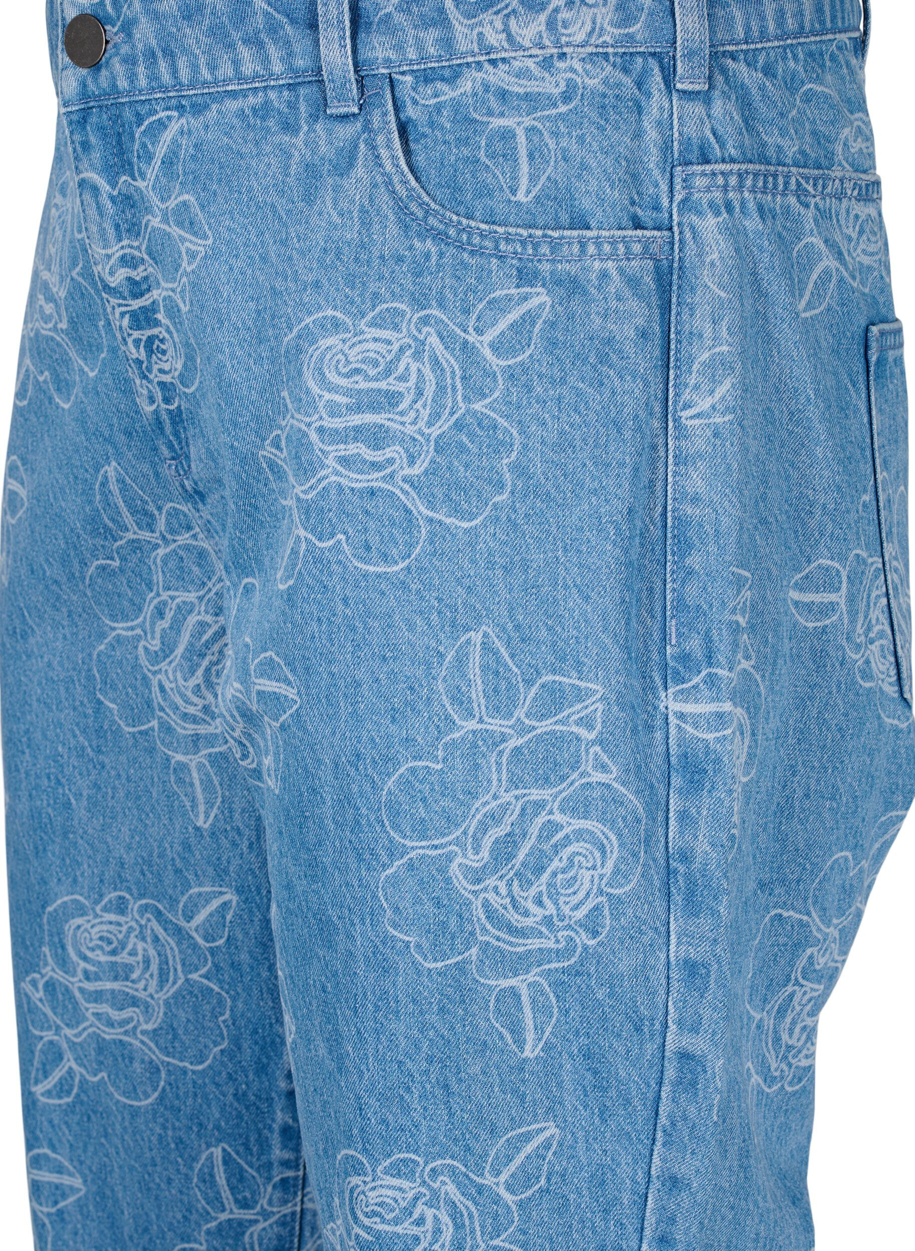 ZizziVera bloemenprint jeans, Blauw, Packshot image number 2