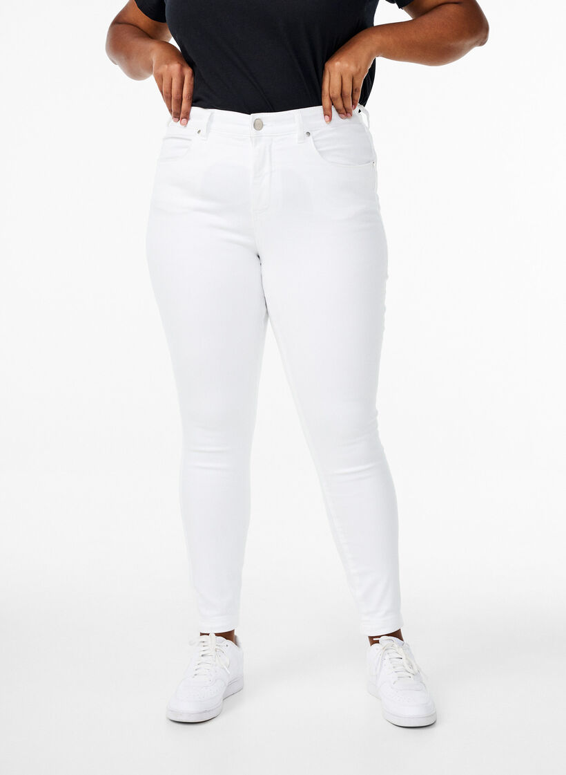 Super slim Amy jeans met hoge taille, White, Model image number 2