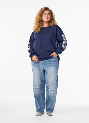 ZizziSweatshirt met statementprint op de mouwen en achterkant, Navy Blazer, Model image number 3