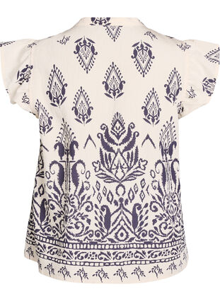 ZizziMouwloze blouse met ruche en print, Birch Black AOP, Packshot image number 1