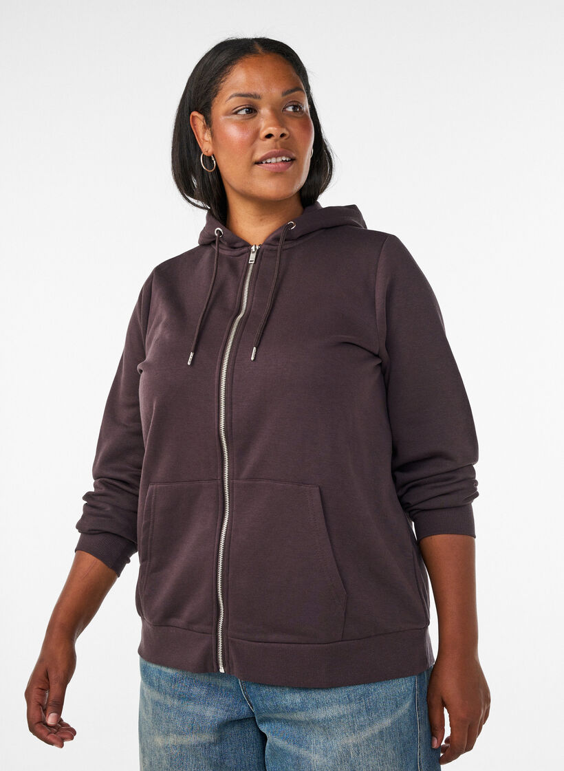 Sweatshirt met capuchon, ritssluiting en zakken, Bruin, Model image number 0