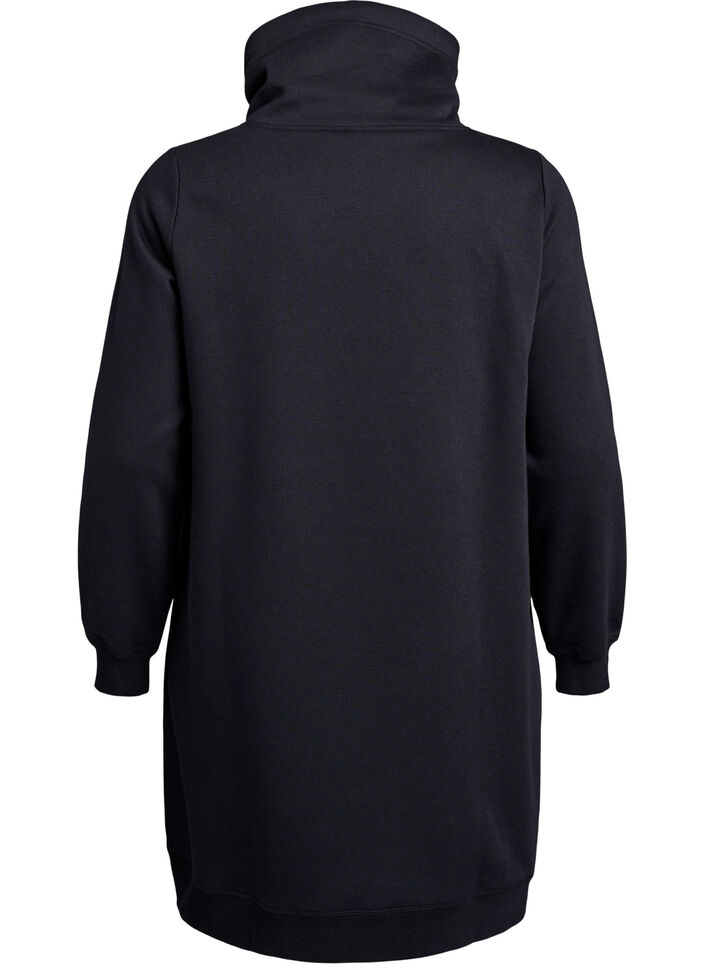 Kort sweatshirt jurk met hoge kraag en zakken, Zwart, Packshot image number 1