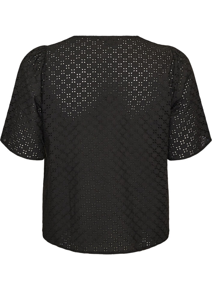 Blouse in broderie anglaise met knoopsluiting, Zwart, Packshot image number 1