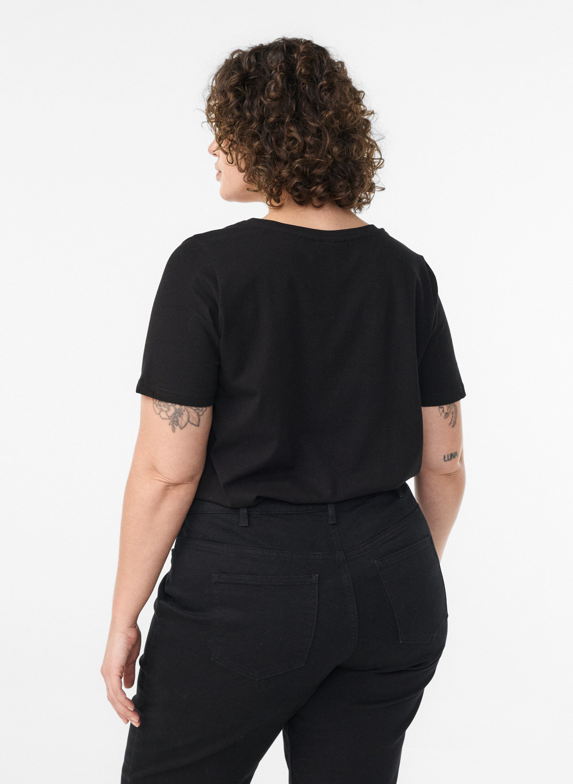 ZizziBasic t-shirt in effen kleur met katoen, Zwart, Model image number 2