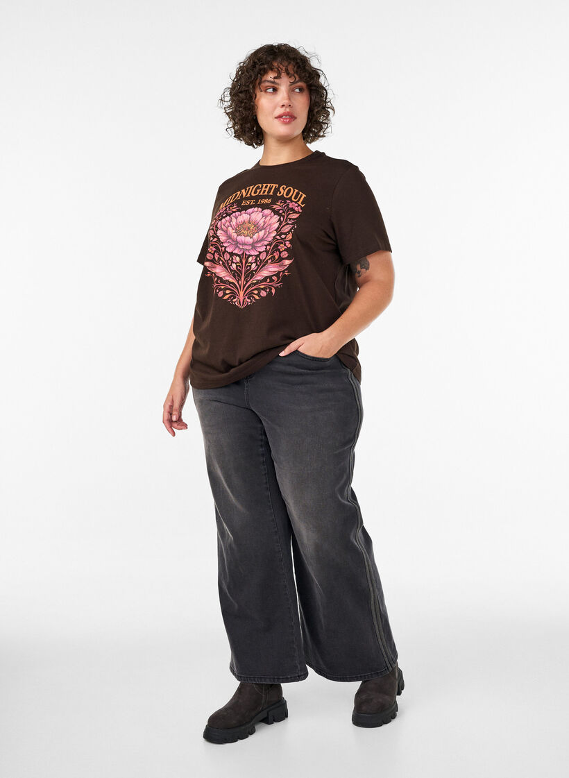 Organisch katoenen T-shirt met print aan de voorkant, Bruin, Model image number 1