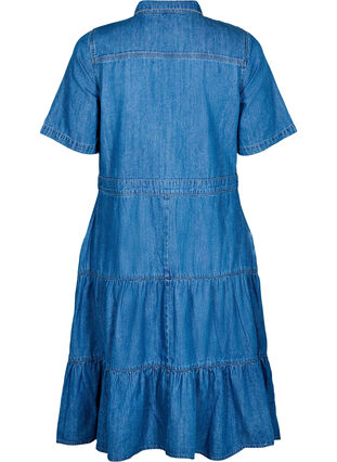 ZizziMidi denim jurk met knopen en korte mouwen, Blue Denim, Packshot image number 1
