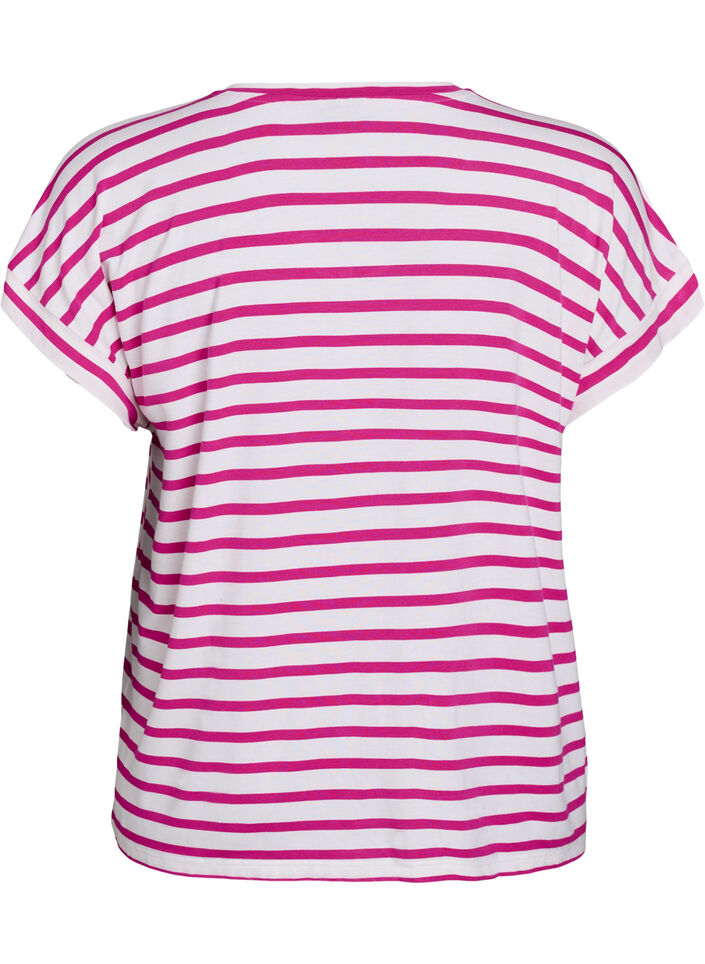 Gestreept T-shirt met V-hals, Roze, Packshot image number 1